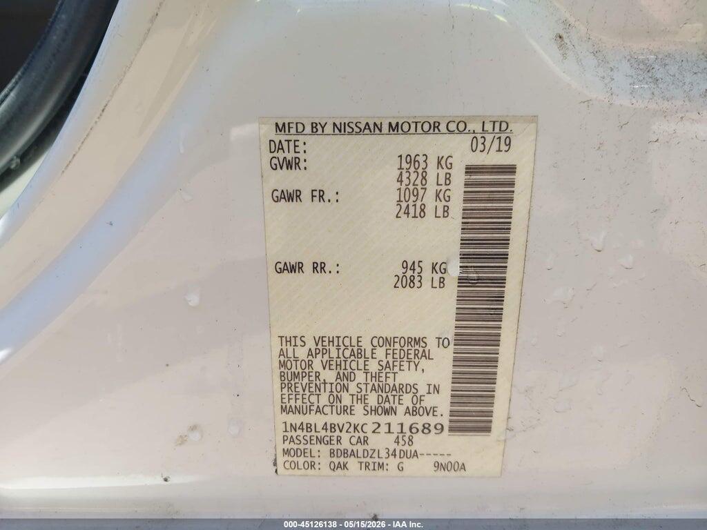 1N4BL4BV2KC211689 2019 NISSAN ALTIMA photo no. 9