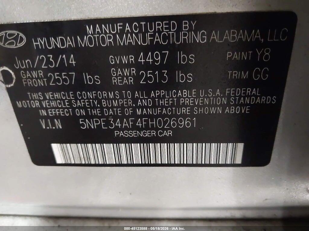 5NPE34AF4FH026961 2015 HYUNDAI SONATA photo no. 9