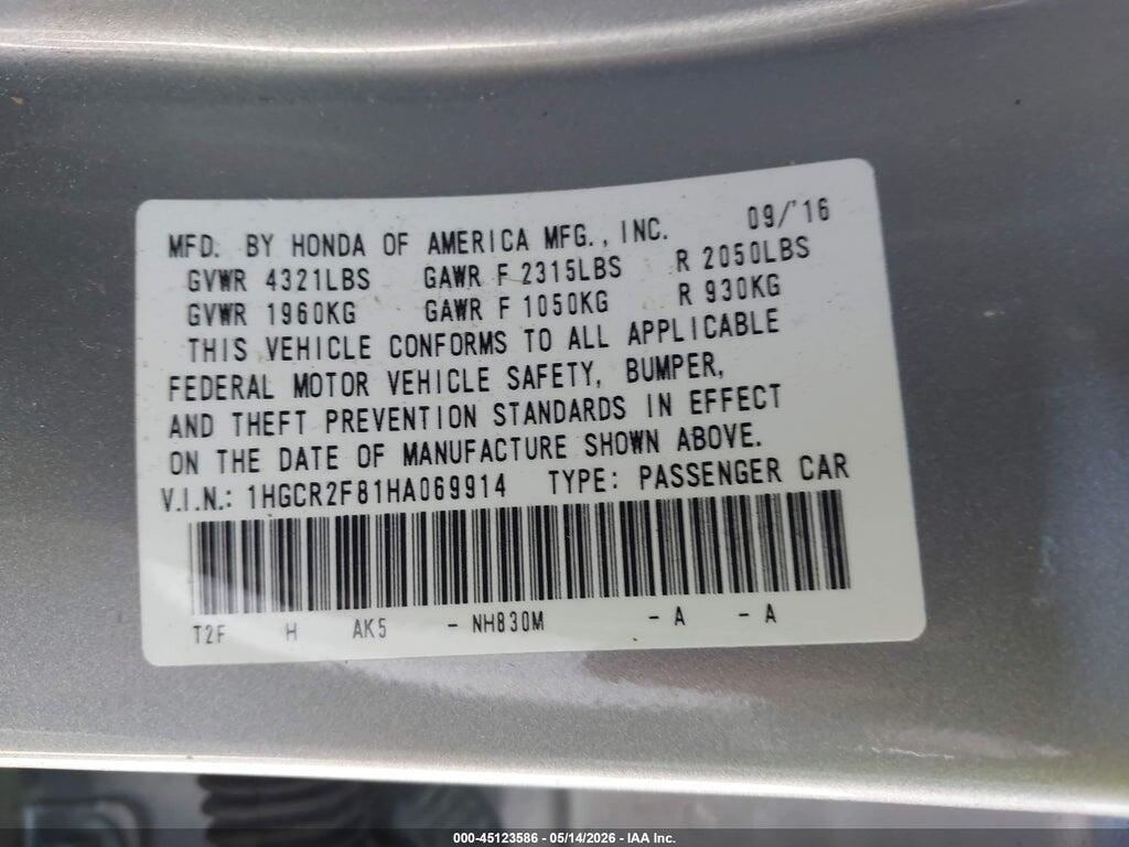 1HGCR2F81HA069914 2017 HONDA ACCORD photo no. 9