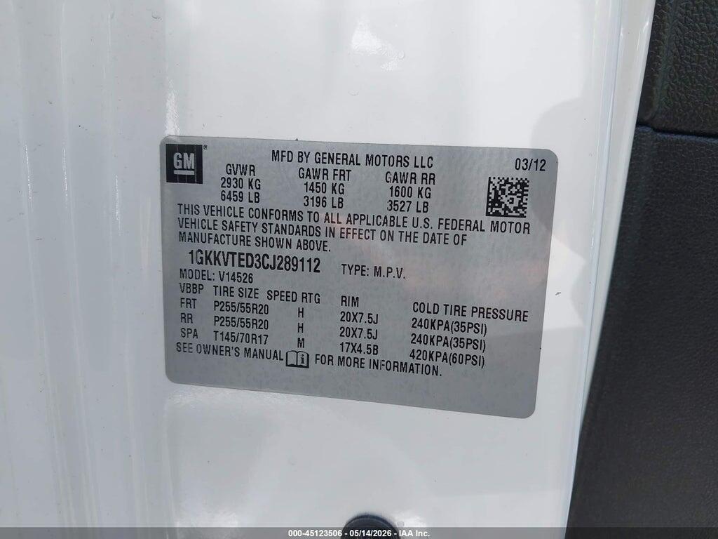 1GKKVTED3CJ289112 2012 GMC ACADIA photo no. 9