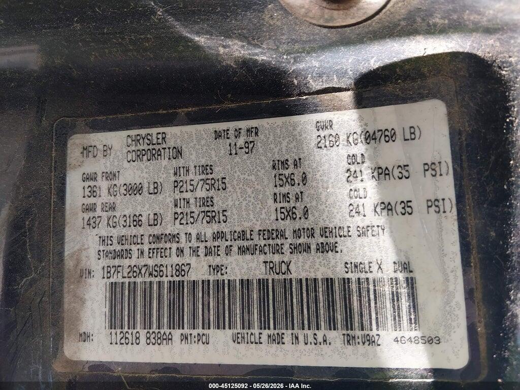 1B7FL26X7WS611867 1998 DODGE DAKOTA photo no. 9
