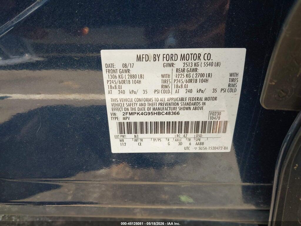 2FMPK4G95HBC48366 2017 FORD EDGE photo no. 9