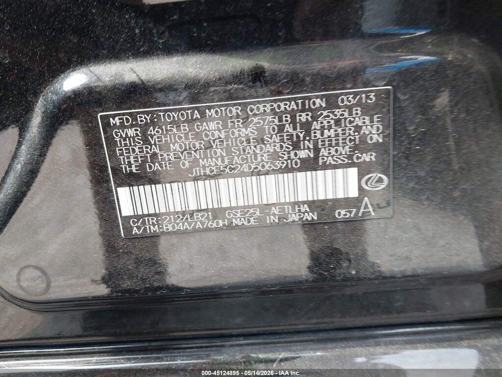 JTHCF5C24D5063910 2013 LEXUS IS 250 photo no. 9