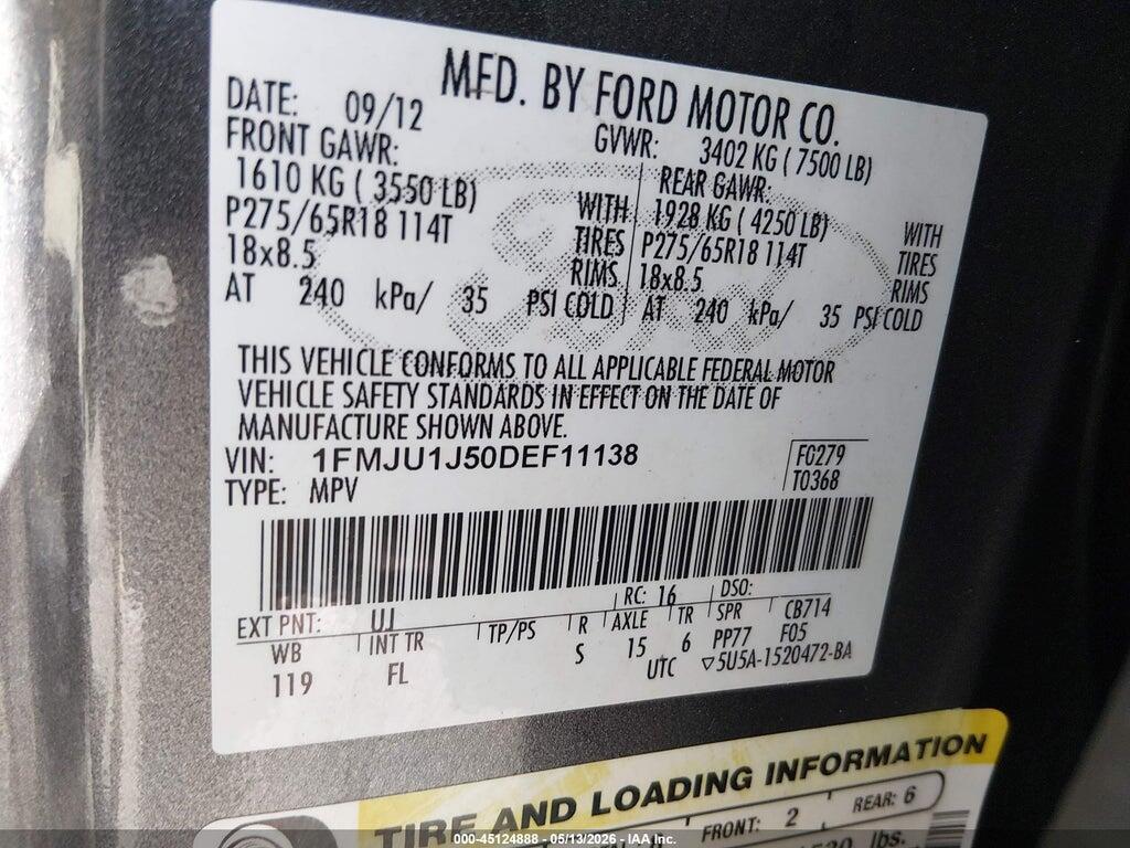 1FMJU1J50DEF11138 2013 FORD EXPEDITION photo no. 9