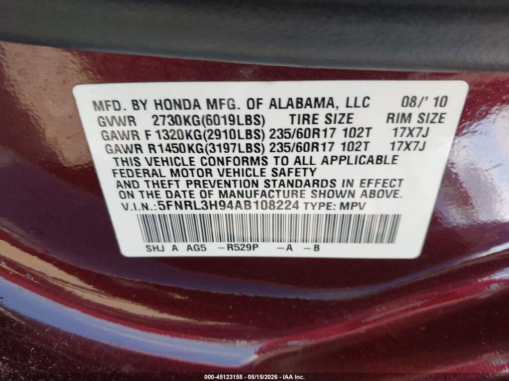 5FNRL3H94AB108224 2010 HONDA ODYSSEY photo no. 9