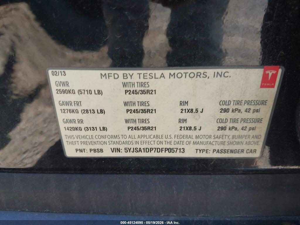 5YJSA1DP7DFP05713 2013 TESLA MODEL S photo no. 9
