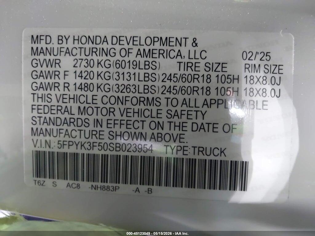 5FPYK3F50SB023954 2025 HONDA RIDGELINE photo no. 9