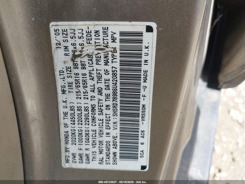 SHSRD78986U420857 2006 HONDA CR-V photo no. 9