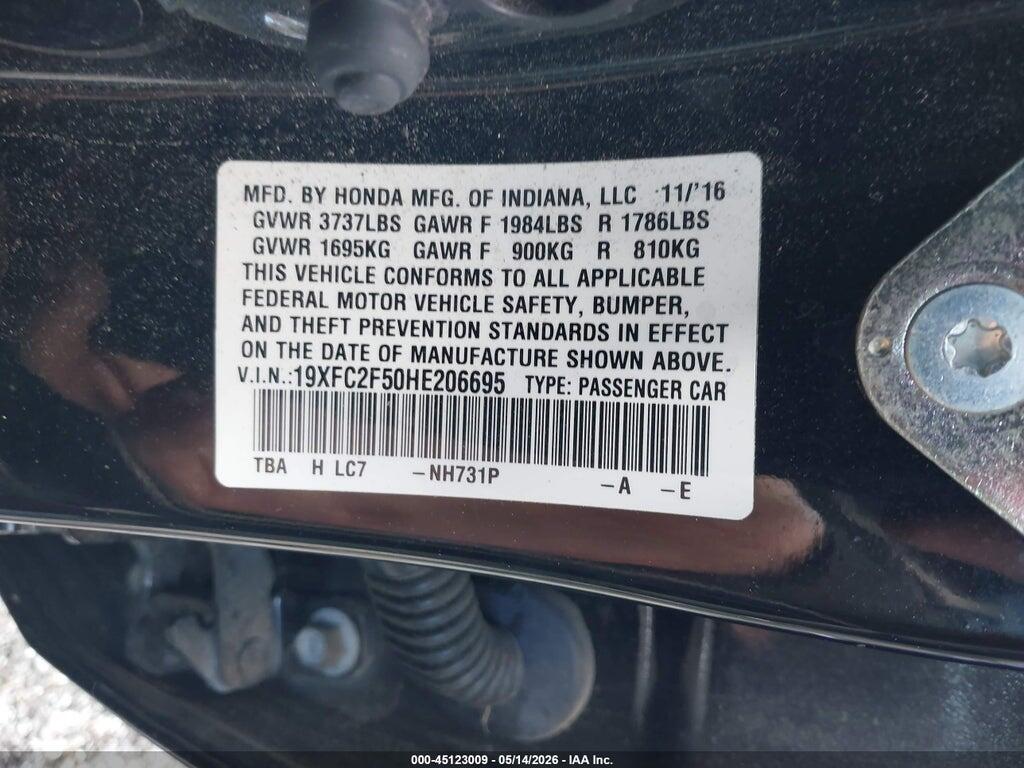 19XFC2F50HE206695 2017 HONDA CIVIC photo no. 9