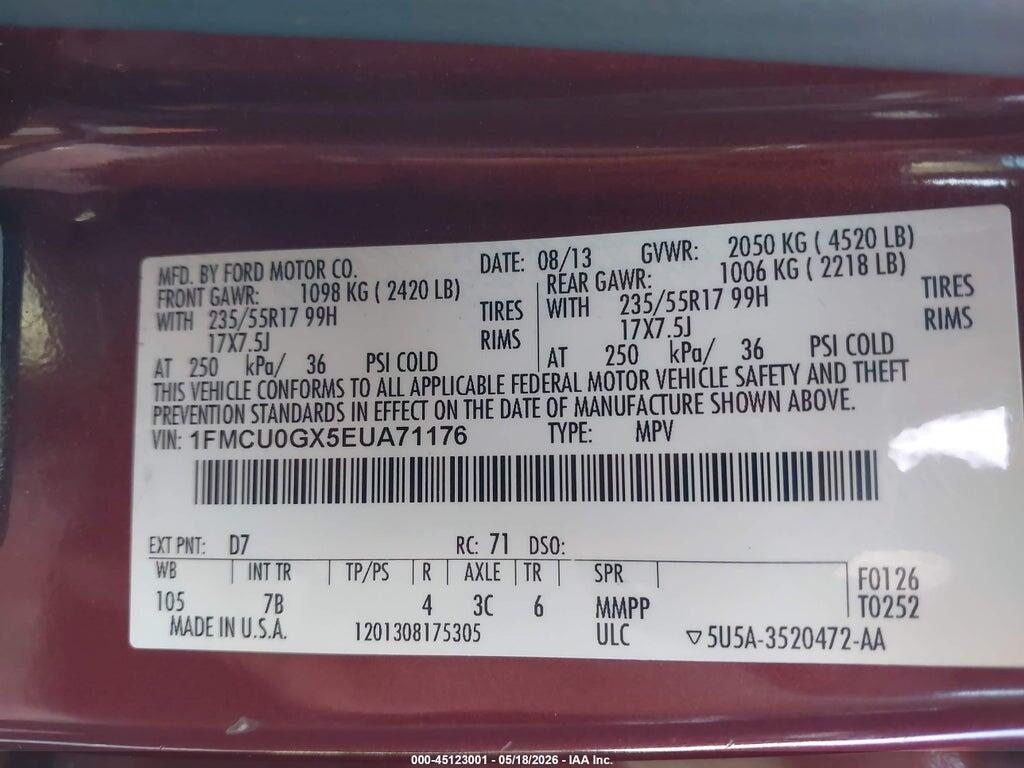 1FMCU0GX5EUA71176 2014 FORD ESCAPE photo no. 9