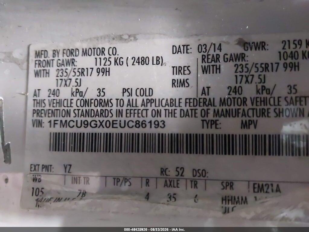 1FMCU9GX0EUC86193 2014 FORD ESCAPE photo no. 9