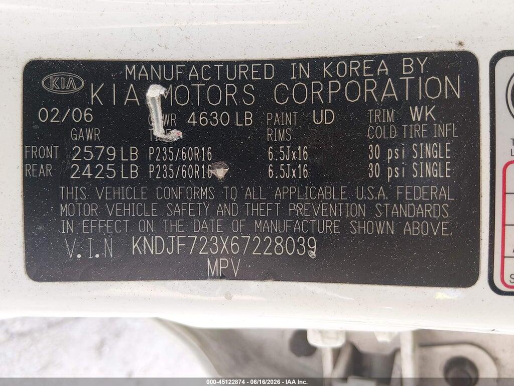 KNDJF723X67228039 2006 KIA SPORTAGE photo no. 9