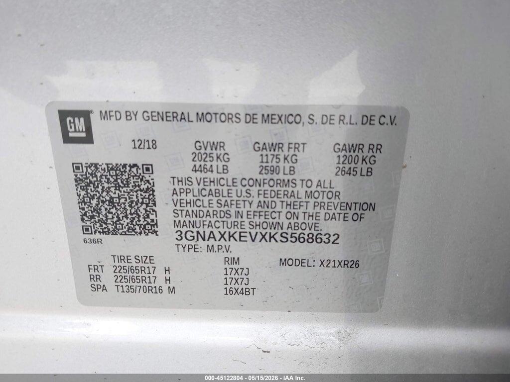 3GNAXKEVXKS568632 2019 CHEVROLET EQUINOX photo no. 9