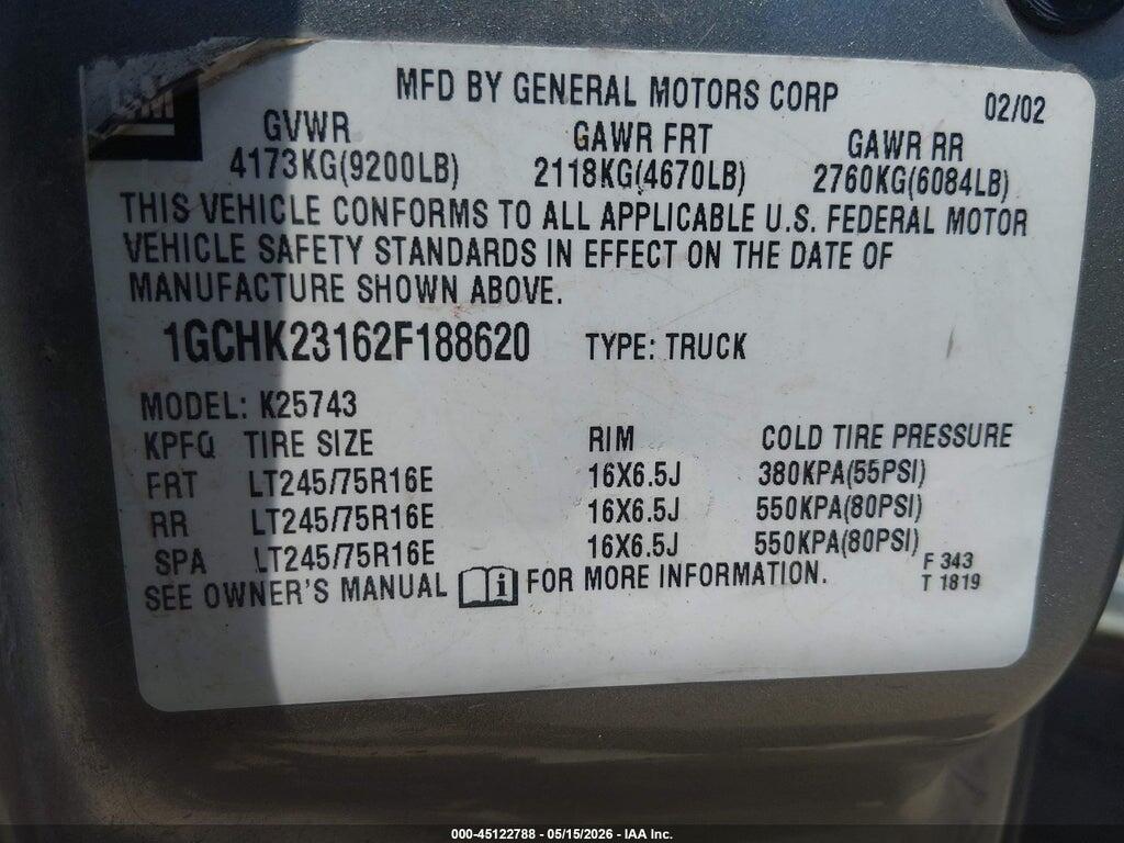 1GCHK23162F188620 2002 CHEVROLET SILVERADO 2500HD photo no. 9
