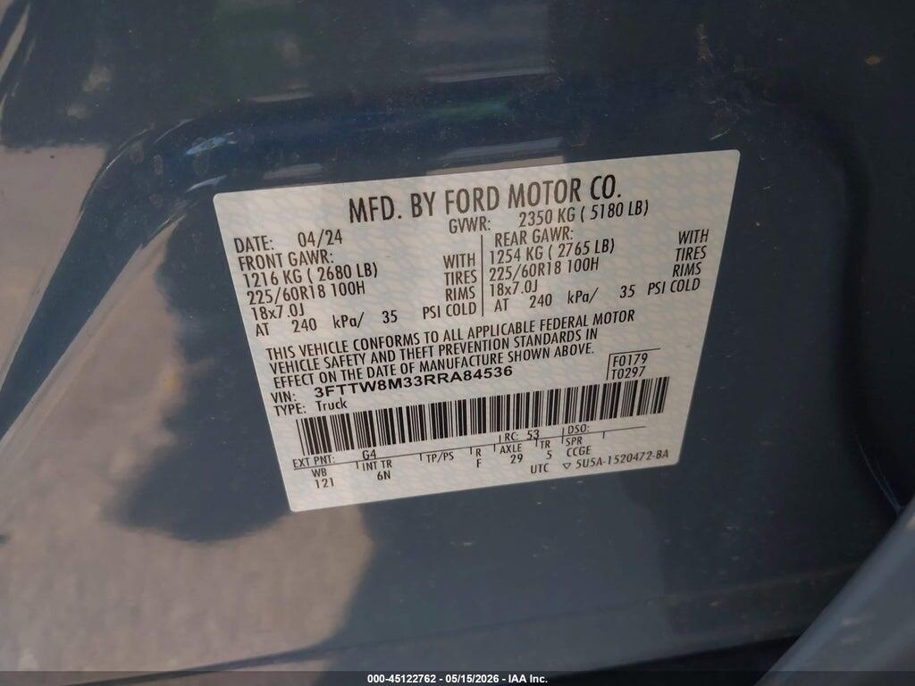 3FTTW8M33RRA84536 2024 FORD MAVERICK photo no. 9