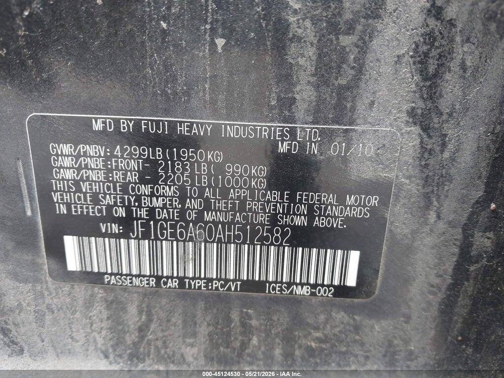 JF1GE6A60AH512582 2010 SUBARU IMPREZA photo no. 9