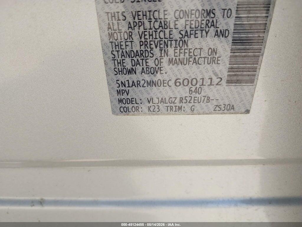 5N1AR2MN0EC600112 2014 NISSAN PATHFINDER photo no. 9