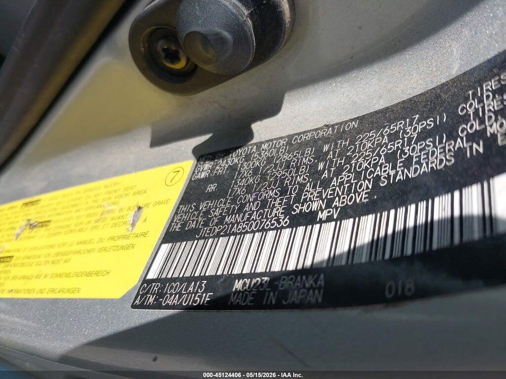 JTEDP21A850076536 2005 TOYOTA HIGHLANDER photo no. 9