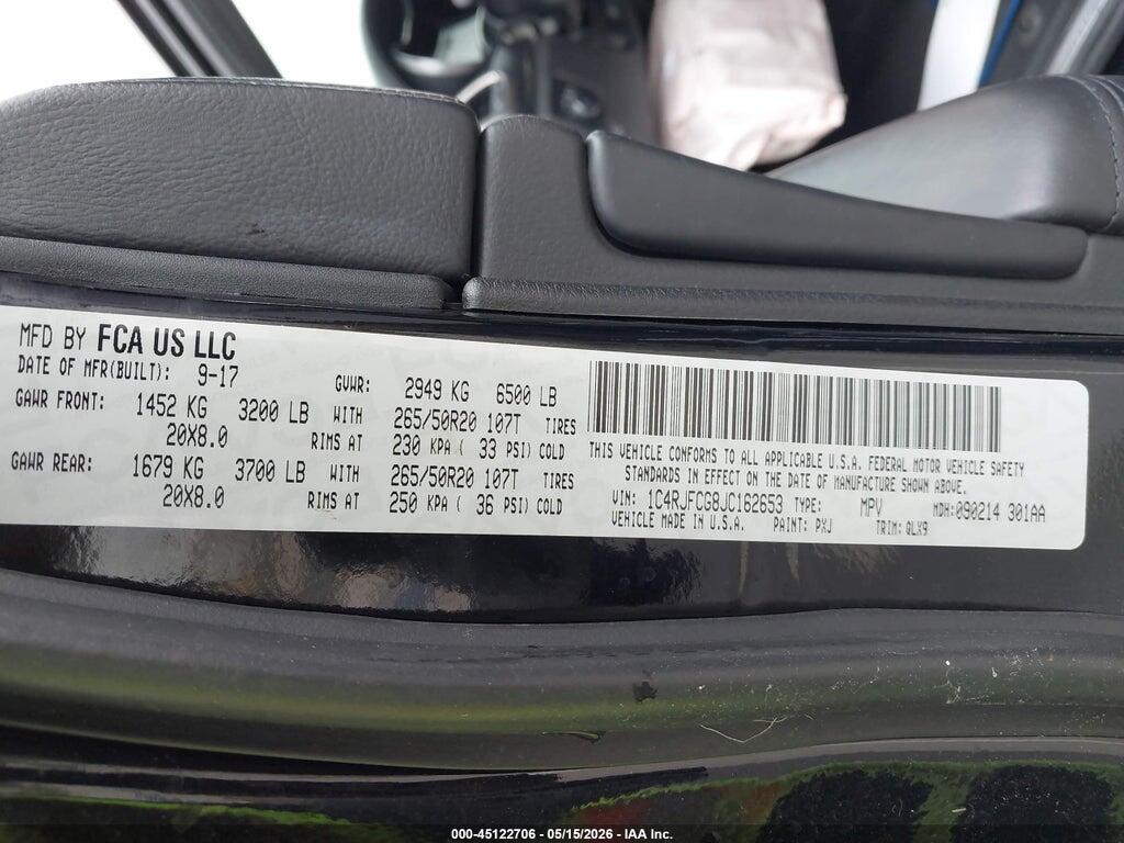 1C4RJFCG8JC162653 2018 JEEP GRAND CHEROKEE photo no. 9