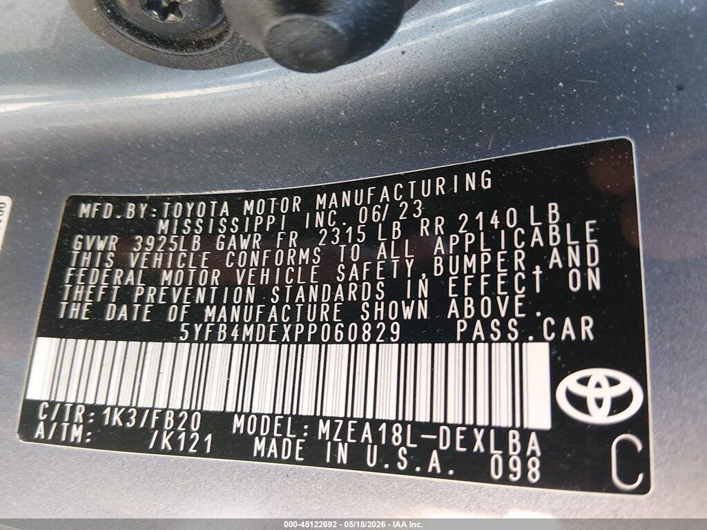 5YFB4MDEXPP060829 2023 TOYOTA COROLLA photo no. 9