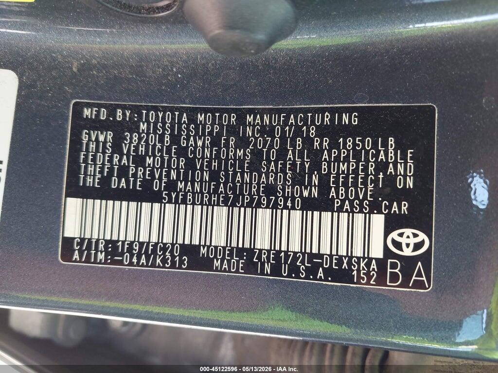 5YFBURHE7JP797940 2018 TOYOTA COROLLA photo no. 9