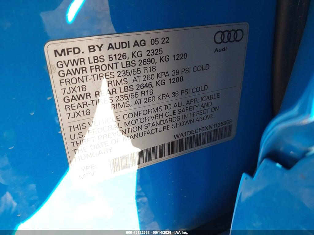 WA1DECF3XN1135858 2022 AUDI Q3 photo no. 9