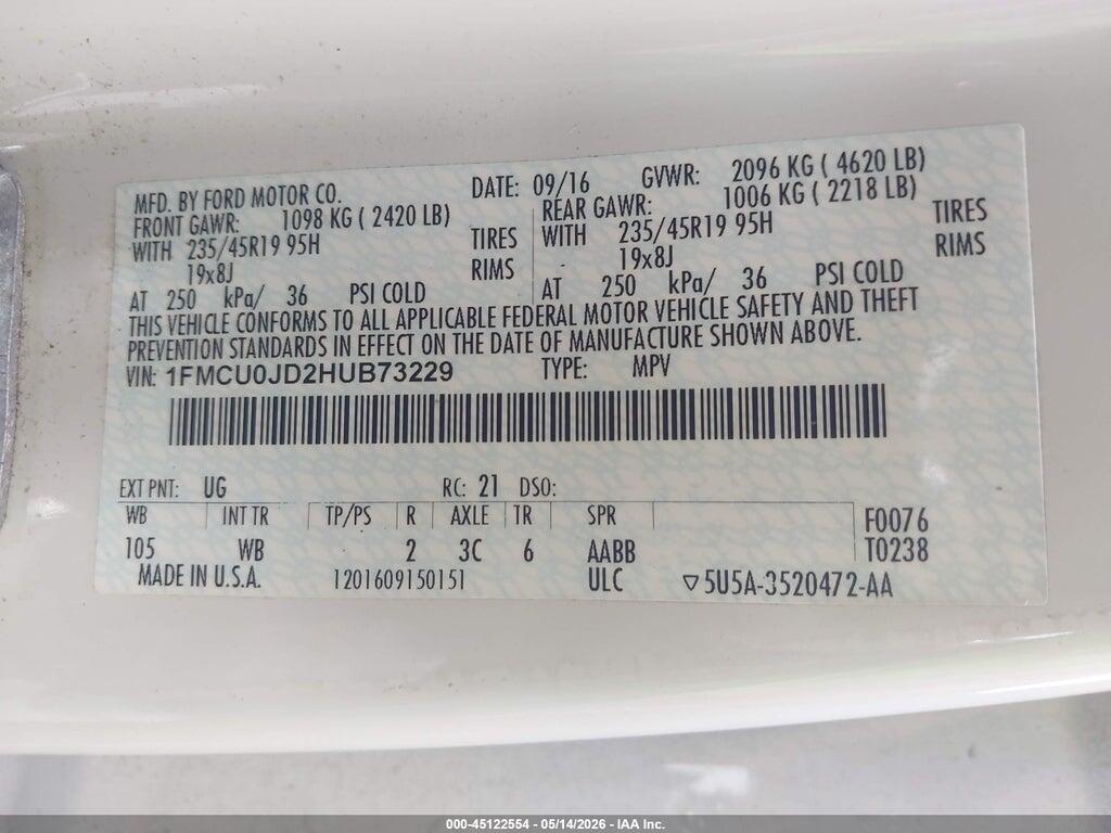 1FMCU0JD2HUB73229 2017 FORD ESCAPE photo no. 9