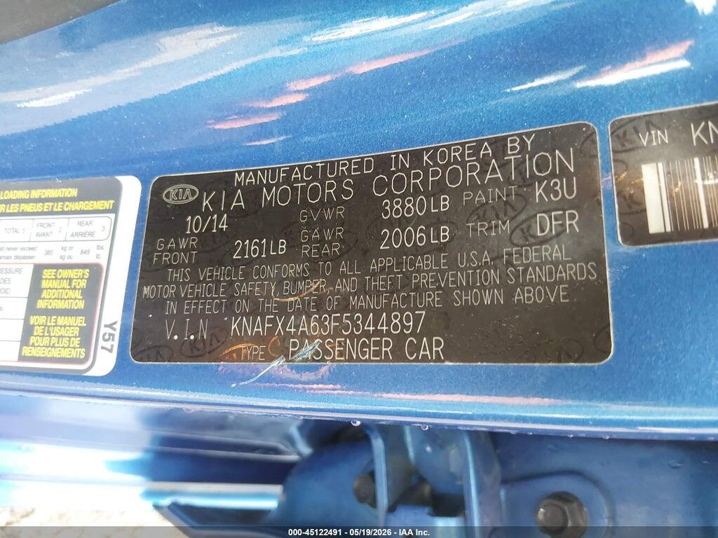 KNAFX4A63F5344897 2015 KIA FORTE photo no. 9