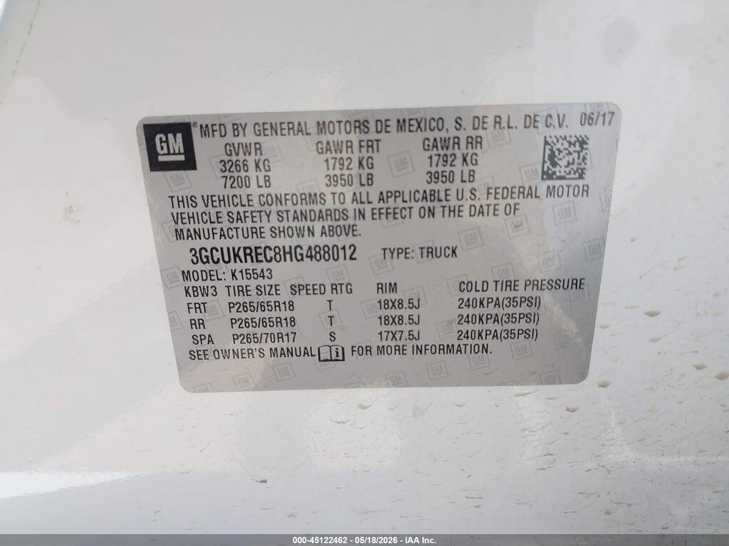 3GCUKREC8HG488012 2017 CHEVROLET SILVERADO 1500 photo no. 9
