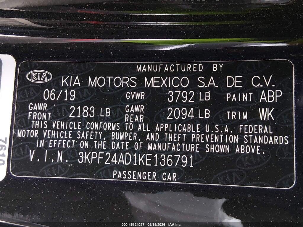 3KPF24AD1KE136791 2019 KIA FORTE photo no. 9
