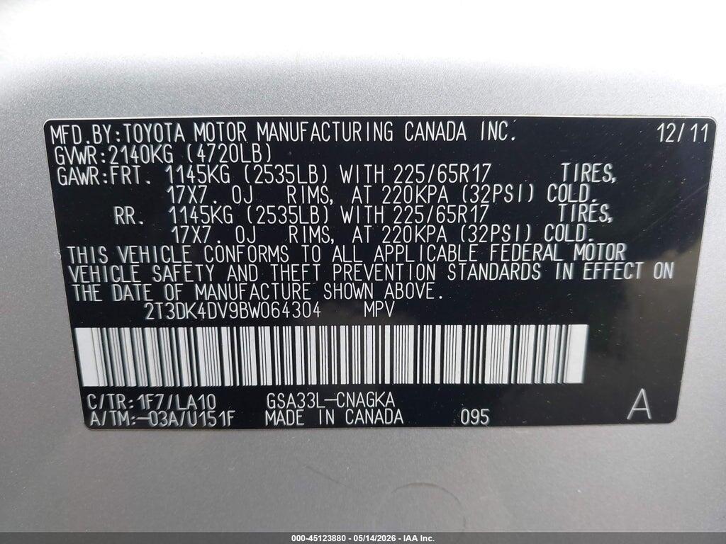 2T3DK4DV9BW064304 2011 TOYOTA RAV4 photo no. 9