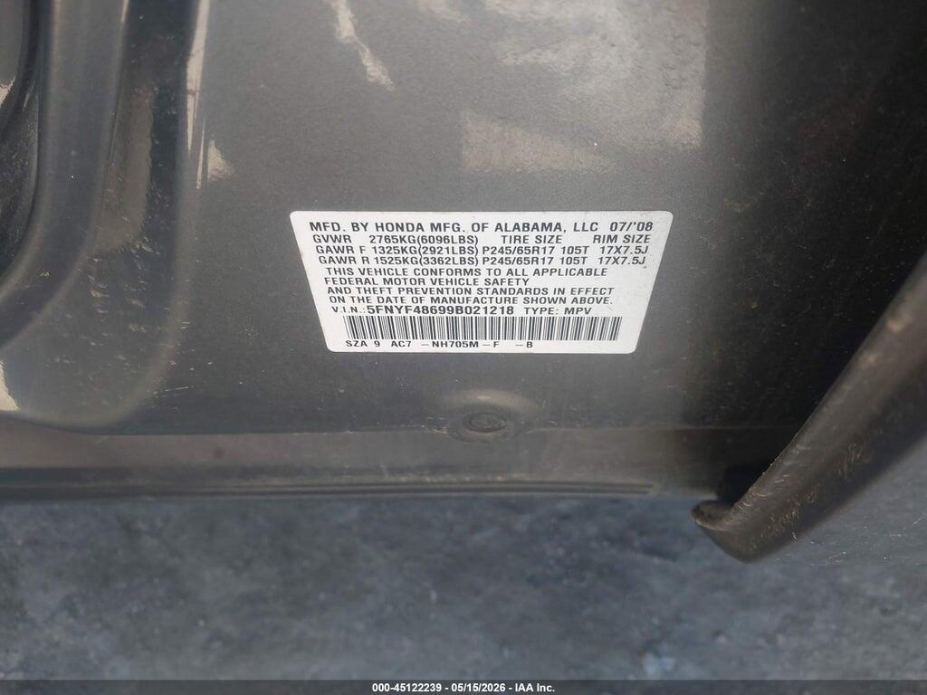 5FNYF48699B021218 2009 HONDA PILOT photo no. 9