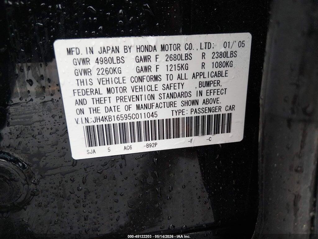 JH4KB16595C011045 2005 ACURA RL photo no. 9