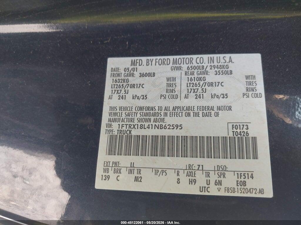 1FTRX18L41NB62595 2001 FORD F-150 photo no. 9