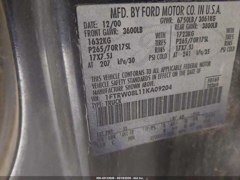 1FTRW08L11KA09204 2001 FORD F-150 photo no. 9