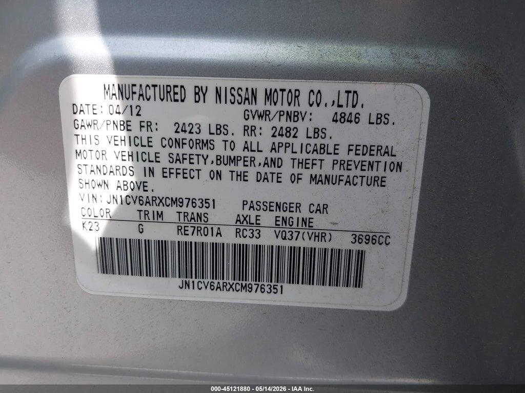 JN1CV6ARXCM976351 2012 INFINITI G37X photo no. 9