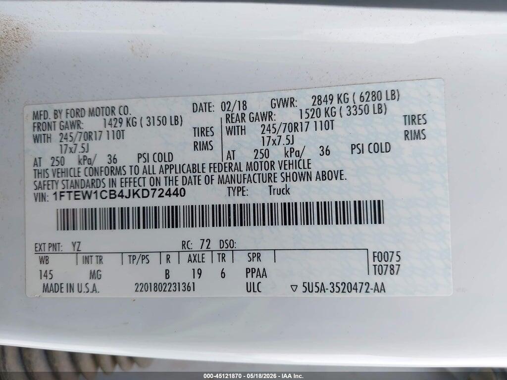 1FTEW1CB4JKD72440 2018 FORD F-150 photo no. 9