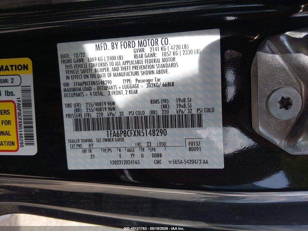 1FA6P8CFXN5148290 2022 FORD MUSTANG photo no. 9