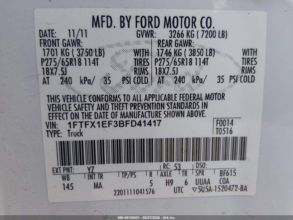 1FTFX1EF3BFD41417 2011 FORD F-150 photo no. 9