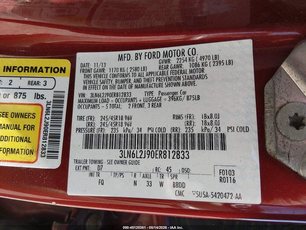 3LN6L2J90ER812833 2014 LINCOLN MKZ photo no. 9