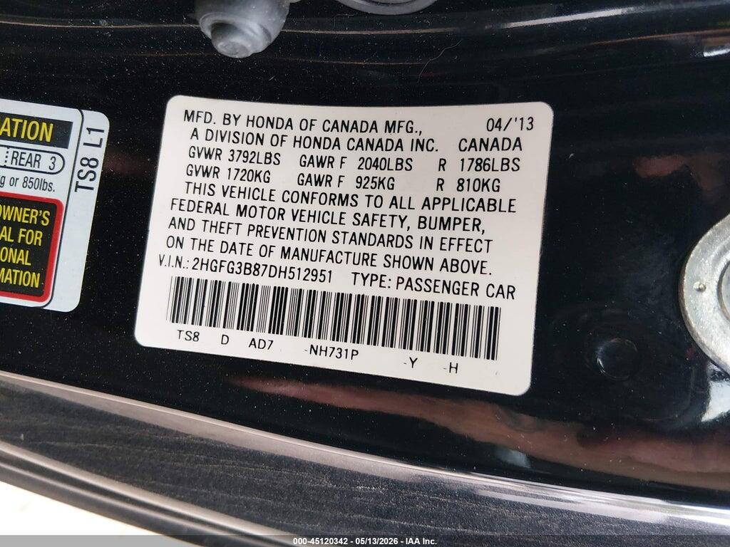 2HGFG3B87DH512951 2013 HONDA CIVIC photo no. 9