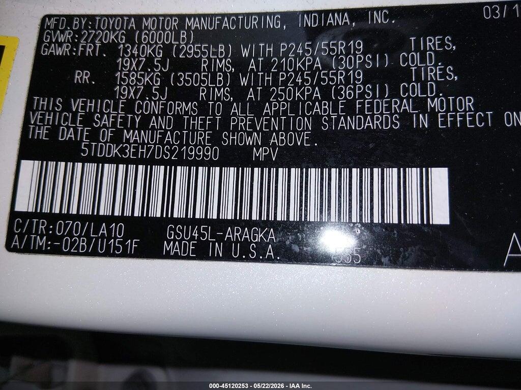 5TDDK3EH7DS219990 2013 TOYOTA HIGHLANDER photo no. 9