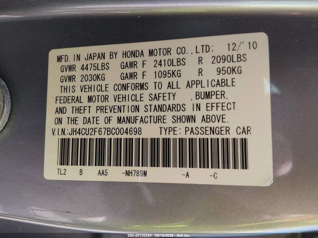JH4CU2F67BC004698 2011 ACURA TSX photo no. 9