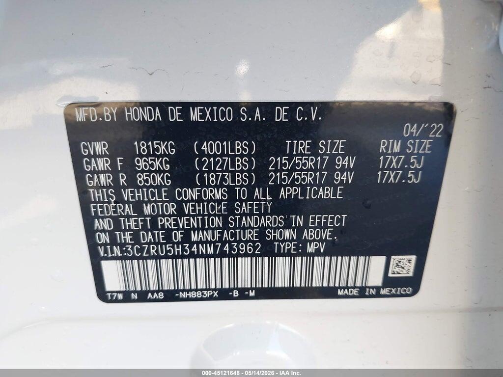 3CZRU5H34NM743962 2022 HONDA HR-V photo no. 9