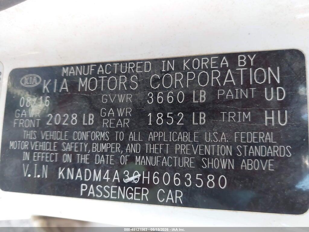 KNADM4A30H6063580 2017 KIA RIO photo no. 9