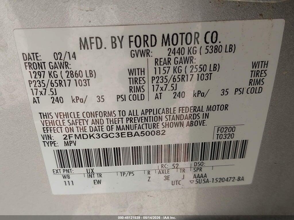 2FMDK3GC3EBA50082 2014 FORD EDGE photo no. 9