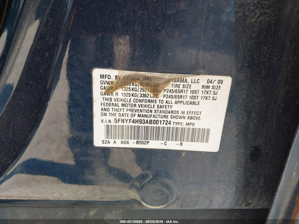 5FNYF4H93AB001724 2010 HONDA PILOT photo no. 9