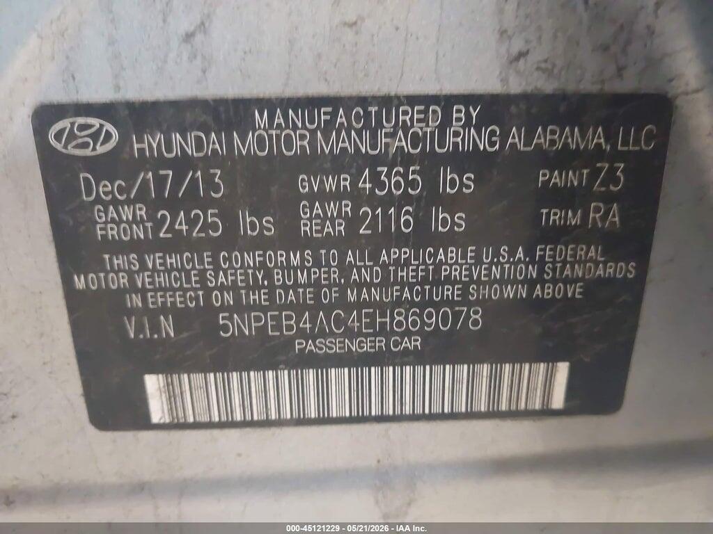 5NPEB4AC4EH869078 2014 HYUNDAI SONATA photo no. 9