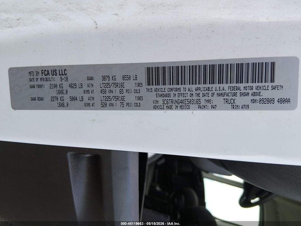 3C6TRVNG4KE503165 2019 RAM PROMASTER 1500 photo no. 9