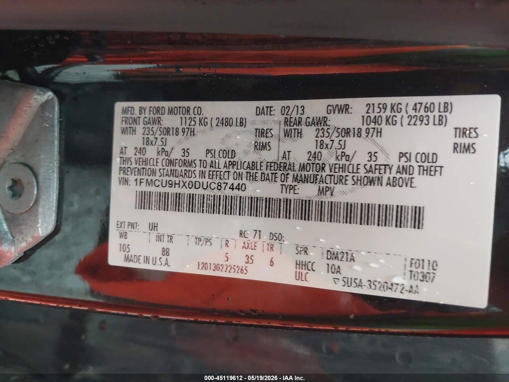 1FMCU9HX0DUC87440 2013 FORD ESCAPE photo no. 9